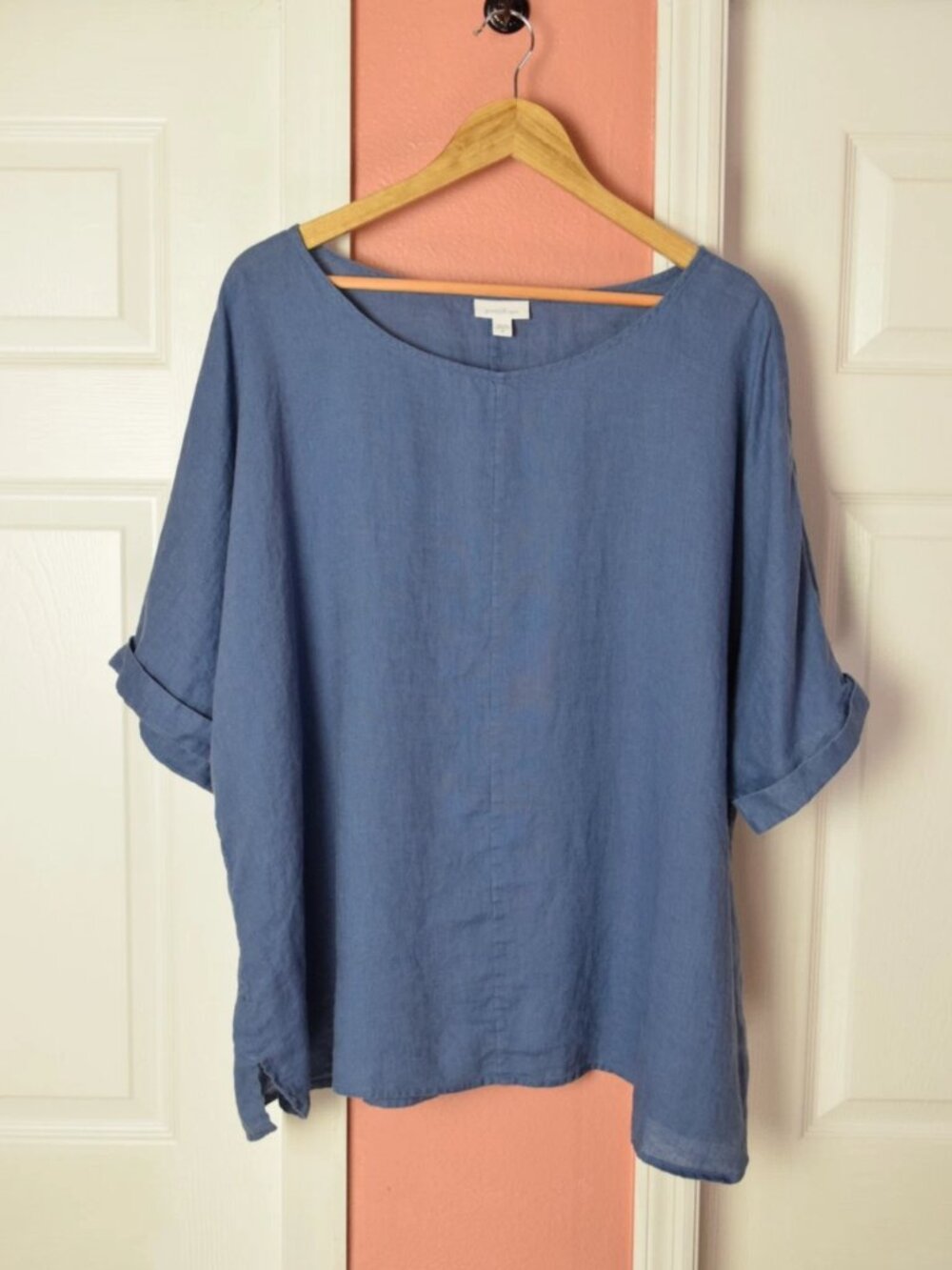 J JILL PURE JILL LINEN EARTHY BLUE KIMONO SHORT SLEEVE OVERSIZED TUNIC TOP